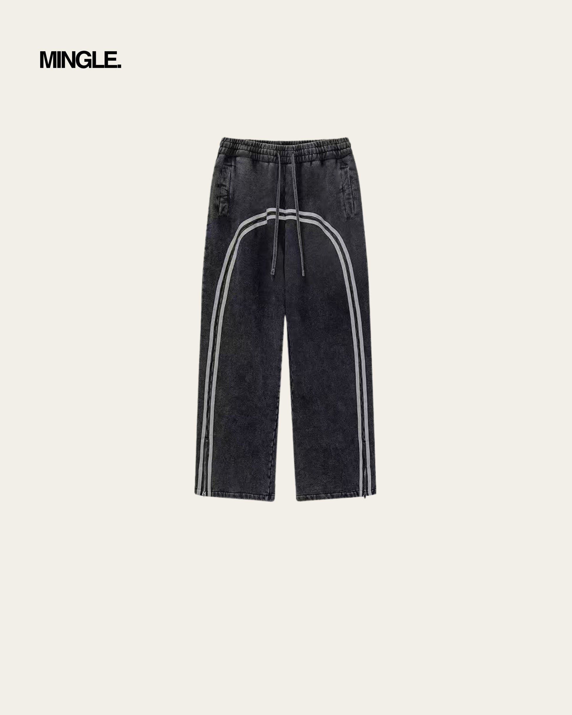 WASHED BATIK WEBBING ZIPPER LONG PANTS