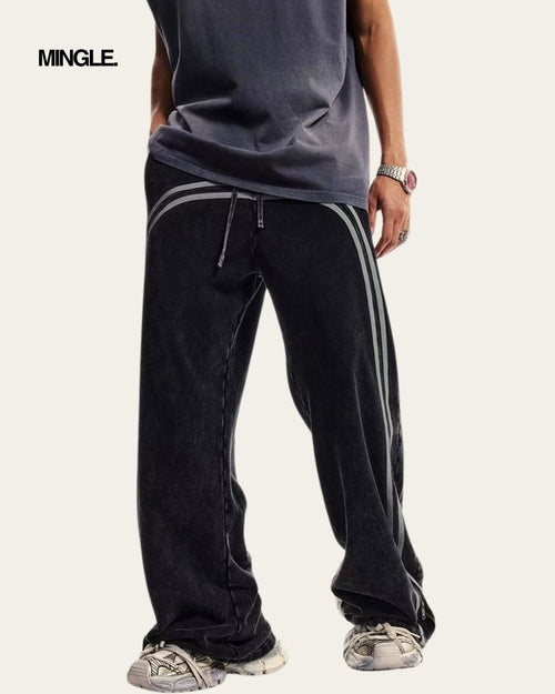 WASHED BATIK WEBBING ZIPPER LONG PANTS