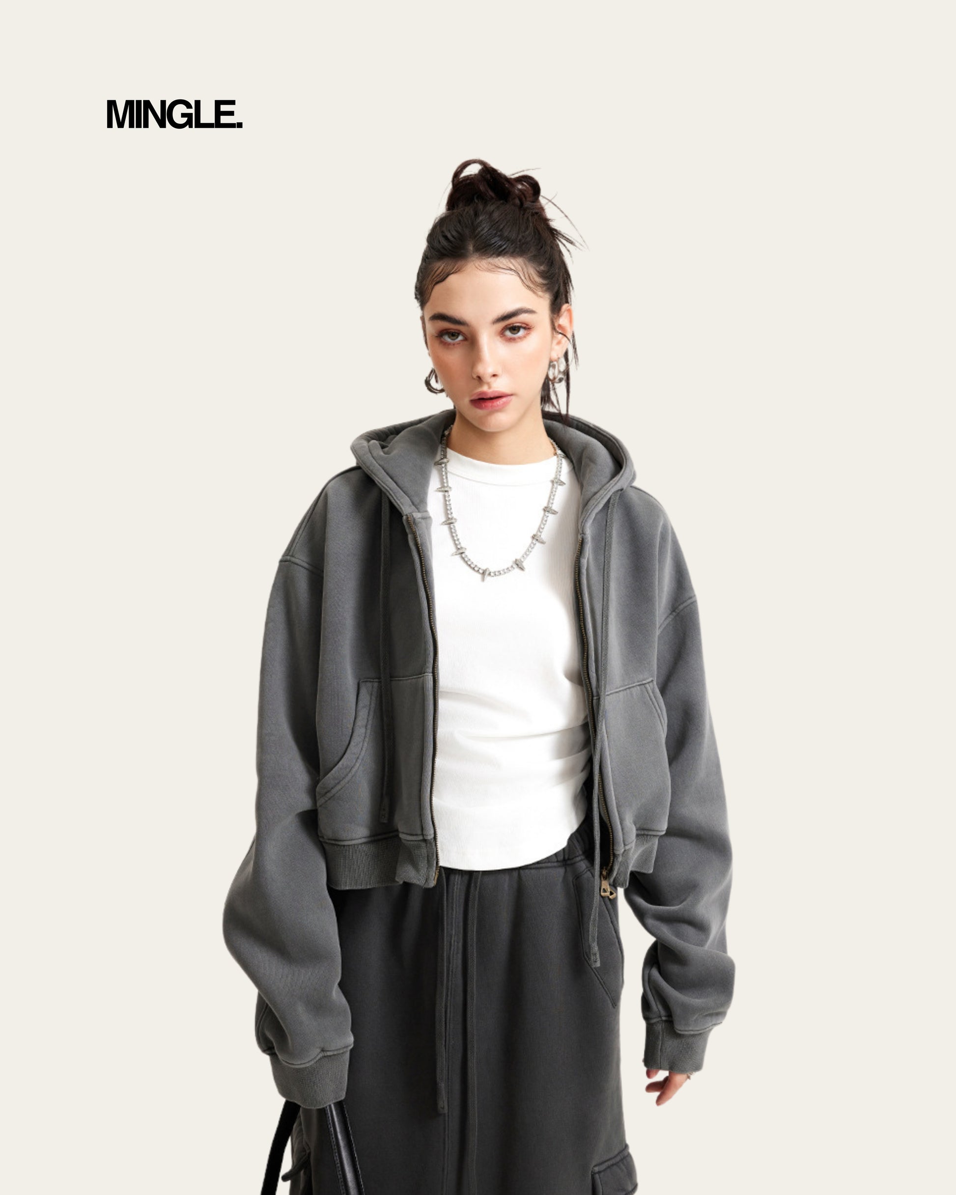 WOMEN CROP FULL ZIP HOODIE