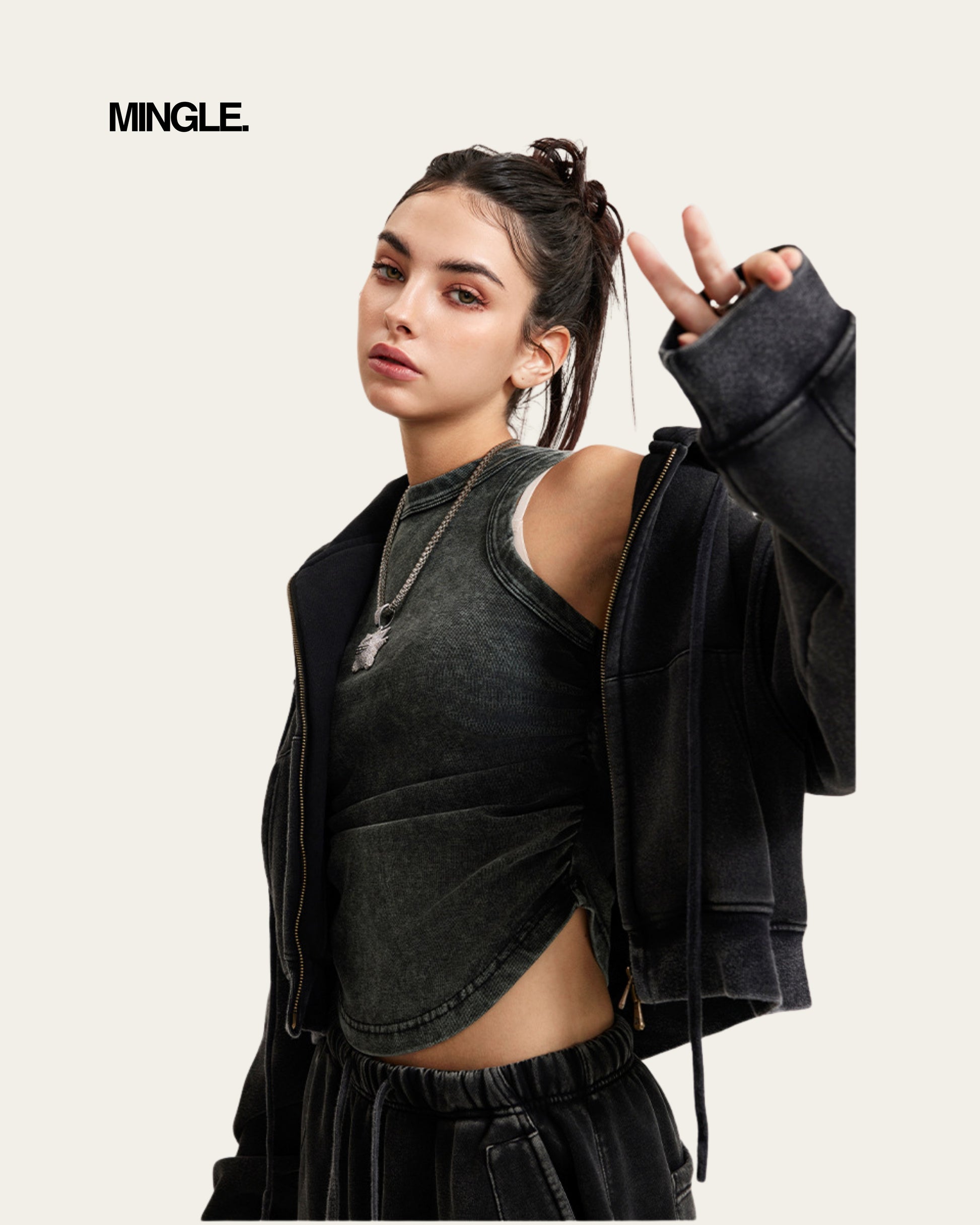 WOMEN CROP FULL ZIP HOODIE